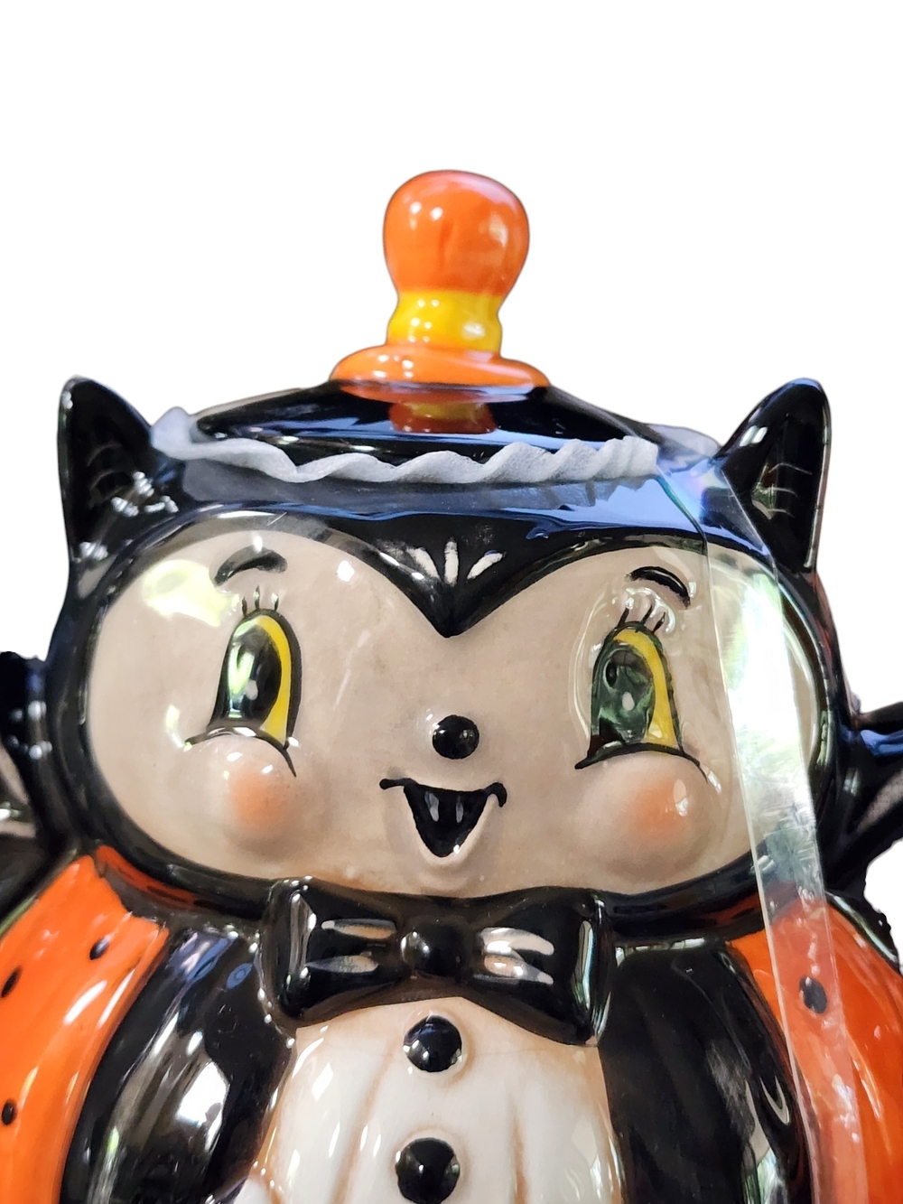 Johanna Parker - Transpac -Halloween Bat Pumpkin Ceramic Teapot - Black & Orange - Picture 3 of 9